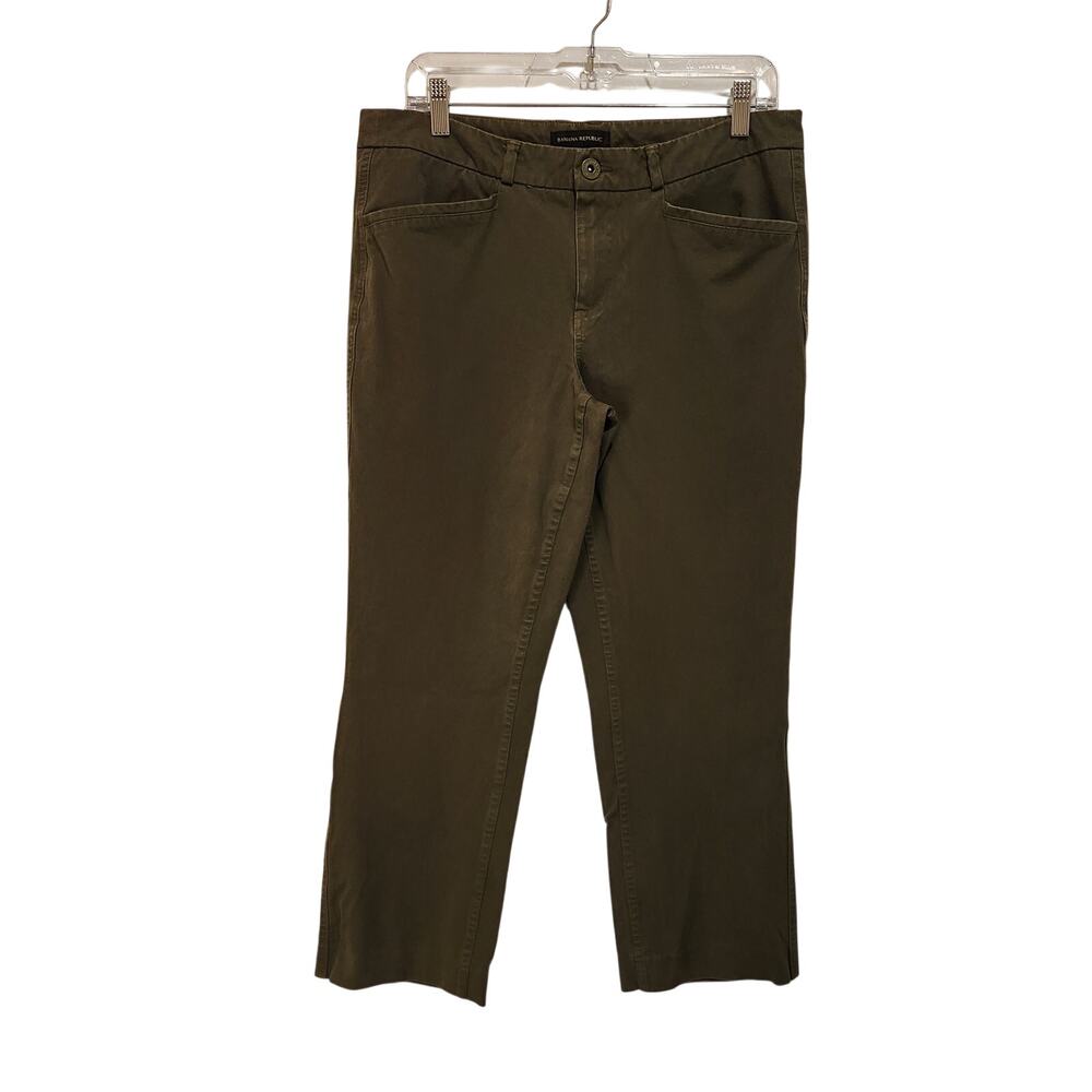 Banana Republic Green Flat Front Mid Rise Trousers Chino Crop Dress Pants Sze 10